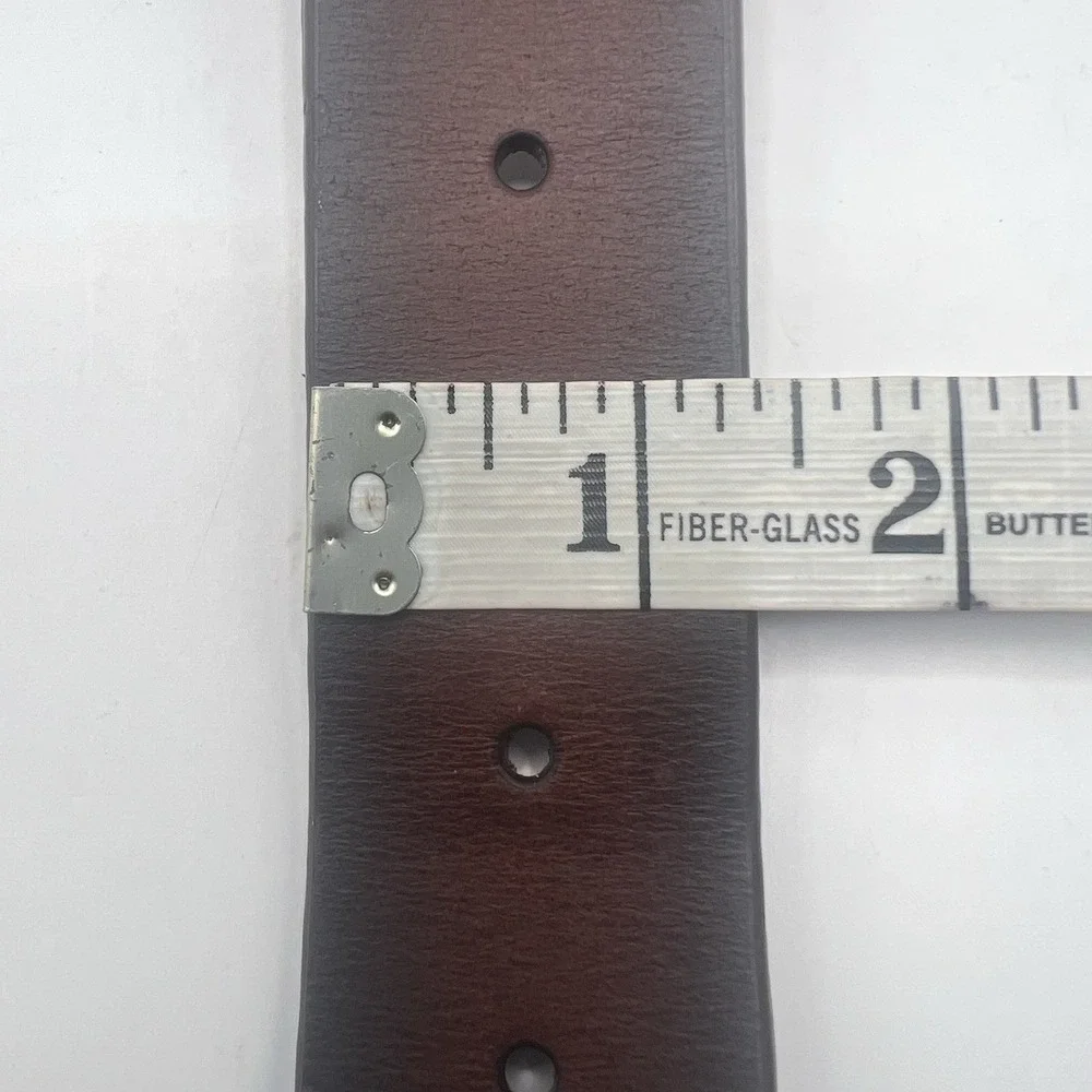 Bonded‎ Leather Belt 36 Brown Ombre Silver Tone Buckle Studded Rivet Rustic